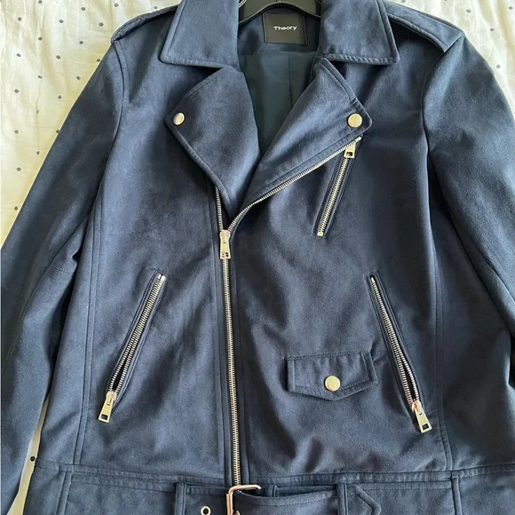 NWOT Theory Navy Velvet Moto Jacket w/Silver Details - Size M - Picture 2 of 8